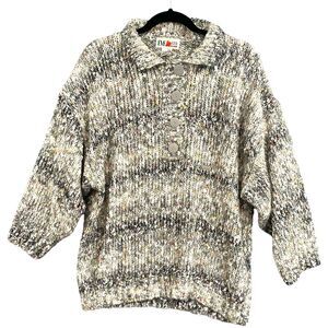 VTG Y2K Sweater 22 Acrylic Gray Chunky Marled Knit Boho Hipster Grannycore 90s